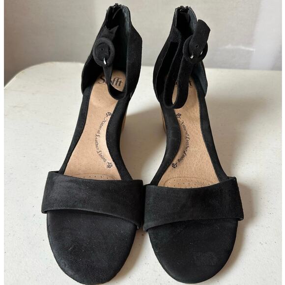 Sofft Shoes - Sofft Suede Women Wedge Sandal Black Ankle Strap Size 10 Open Toe Casual Summer